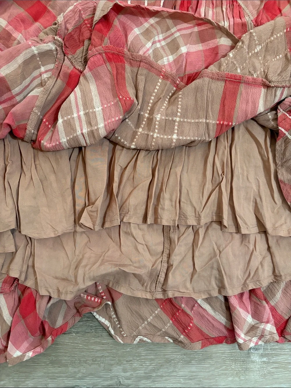 NWT Free People Plaid Split V-Neck MiniDress Ballet Combo w/Pockets Billowy